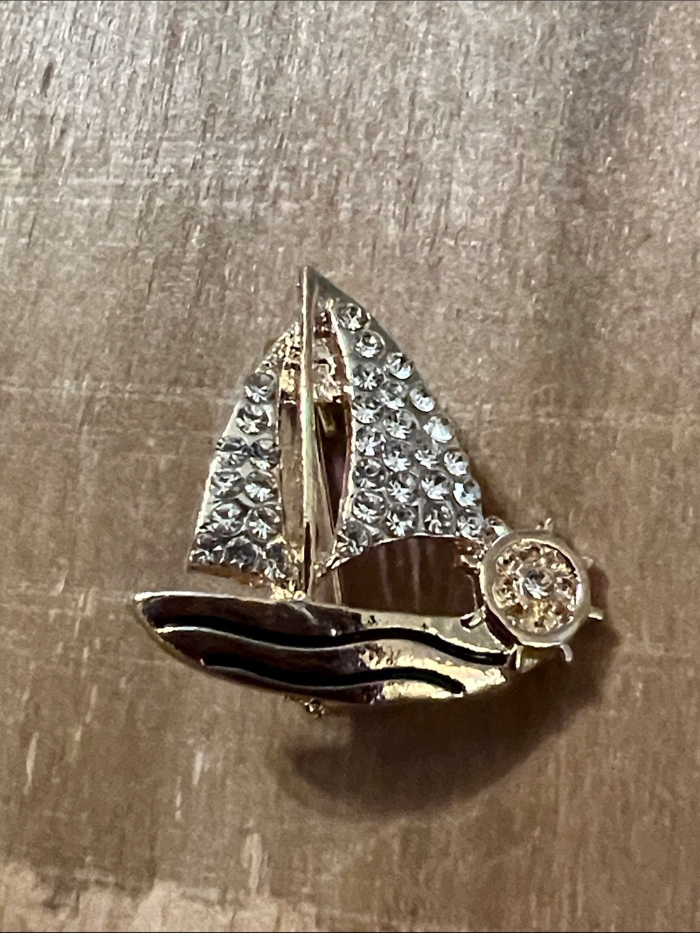 3/$18 Gold-Tone Crystal Sailboat Pin Brooch - Lot 581